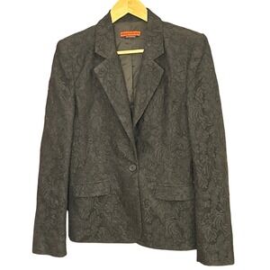 Alice + Olivia Black Jacquard Blazer Floral Textured Single Button NYC Made